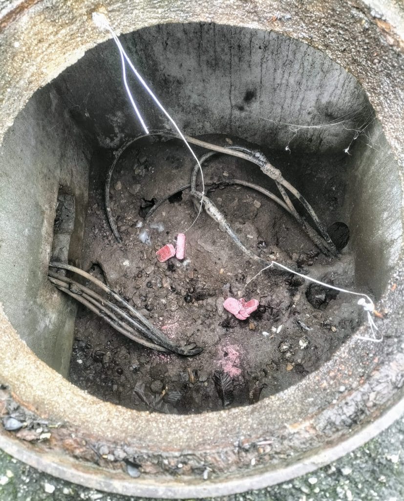 Aplicación de cebos para ratas en alcantarillas
